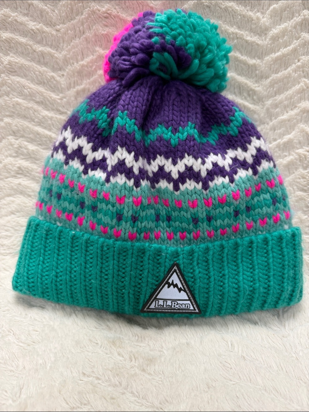 LL Bean Chunky Yarn Winter Hat Ocean Jade, Sherpa Lined, M/L. New with tags